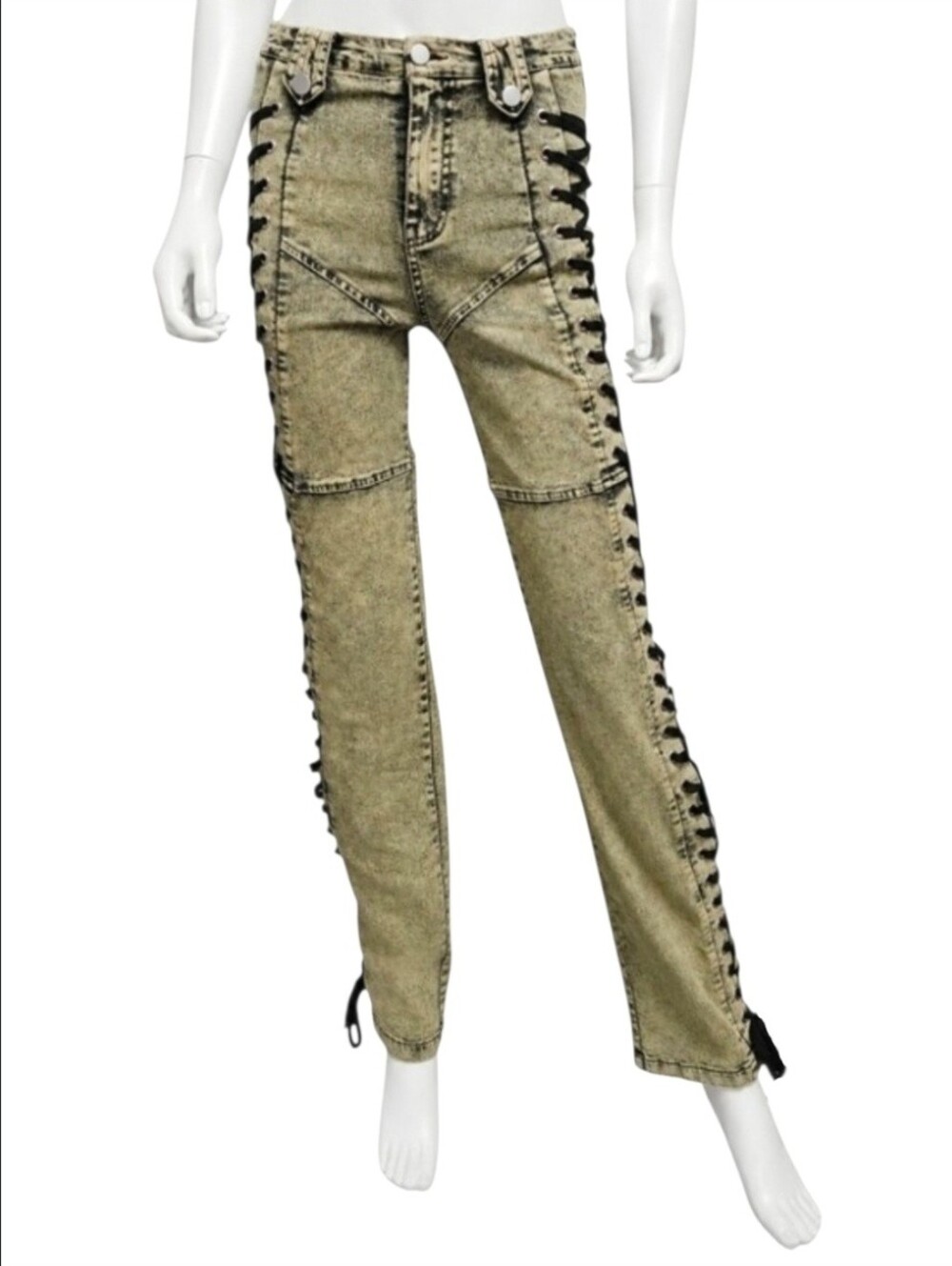 DALLAS X DALLAS | Olive Acid Wash Lace Up High Rise Jeans XS Y2K